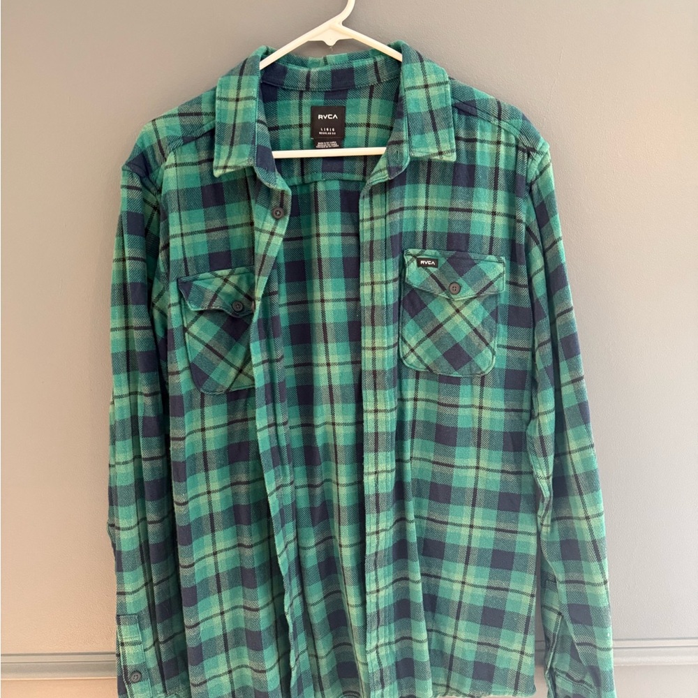 RVCA Teal and Navy Plaid Flannel